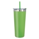 aerial view a lime green with matching lid and straw 24 oz colma tumbler, image 1 of 6