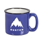 a white/blue 15 oz speckled camping mug