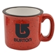 a white/red 15 oz speckled camping mug
