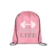 aerial view a pink versatile polyester drawstring backpack, image 1 of 3