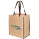 aerial view a natural with brown handles kraft paper tote, image 1 of 2