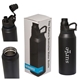 aerial view a black bottle & black silicone ring sahara quencher 945 ml. (32 fl. oz) water bottle, image 1 of 2
