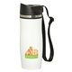 aerial view a white bottle & black lid floren hill 450 ml. (13.5 fl. oz) bottle with strap lid, image 1 of 3
