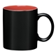 aerial view a matte black exterior with coral inner 11 oz ceramic aztec mug, image 1 of 2