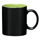 aerial view a matte black exterior with lime green inner 11 oz ceramic aztec mug, image 1 of 2