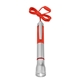 aerial view a silver with red trim and cord flashlight with light up pen, image 1 of 5