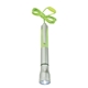 aerial view a silver with lime green trim and cord flashlight with light up pen, image 1 of 4