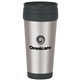 aerial view a stainless steel with black lid and trim 16 oz stainless steel slide action travel tumbler, image 1 of 2