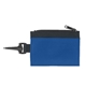 aerial view a royal blue pouch with black trim and back zippered id holder, image 1 of 2