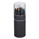 aerial view a matte black tube with clear lid blackwood 12- piece colored pencil set in tube with sharpener, image 1 of 5