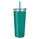 aerial view a teal with matching lid and straw 24 oz colma tumbler, image 1 of 4