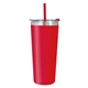 aerial view a red with matching lid and straw 24 oz colma tumbler, image 1 of 4