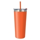 aerial view a orange with matching lid and straw 24 oz colma tumbler, image 1 of 4
