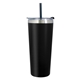 aerial view a black with matching lid and straw 24 oz colma tumbler, image 1 of 4