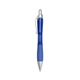 aerial view a translucent blue with satin silver finish rio gel pen with contoured rubber grip, image 1 of 3