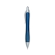 aerial view a metallic blue with satin silver finish rio gel pen with contoured rubber grip, image 1 of 3