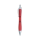 aerial view a translucent red with satin silver finish rio gel pen with contoured rubber grip, image 1 of 3