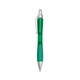 aerial view a translucent green with satin silver finish rio gel pen with contoured rubber grip, image 1 of 3