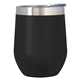 aerial view a black with silver accent and clear translucent lid 12 oz vinay stemless wine tumbler, image 1 of 2