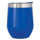 aerial view a blue with silver accent and clear translucent lid 12 oz vinay stemless wine tumbler, image 1 of 2