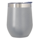 aerial view a gray with silver accent and clear translucent lid 12 oz vinay stemless wine tumbler, image 1 of 2
