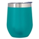 aerial view a teal with silver accent and clear translucent lid 12 oz vinay stemless wine tumbler, image 1 of 2