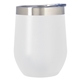 aerial view a white with silver accent and clear translucent lid 12 oz vinay stemless wine tumbler, image 1 of 2