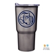 aerial view a titanium grey 30 oz stainless steel tumbler with plastic liner, image 1 of 3