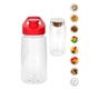 aerial view a red easy pour 18 oz. recycled snack bottle, image 1 of 2