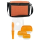 aerial view a orange ridge chilled portion control and cutlery set, image 1 of 2