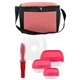 aerial view a red ridge chilled portion control and cutlery set, image 1 of 2
