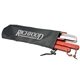 aerial view a black 3 piece barbeque (bbq) set with spatula, fork, and tongs, image 1 of 2
