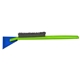 aerial view a translucent blue blade & lime green handle deluxe snowbrush ice scraper, image 1 of 2
