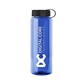 aerial view a translucent blue bottle & black lid guzzler bottle with tethered lid - 32 oz, image 1 of 2