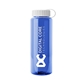 aerial view a translucent blue bottle & white lid guzzler bottle with tethered lid - 32 oz, image 1 of 2