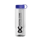aerial view a clear bottle & royal blue lid guzzler bottle with tethered lid - 32 oz, image 1 of 2