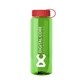 aerial view a translucent green bottle & royal blue lid guzzler bottle with tethered lid - 32 oz, image 1 of 2