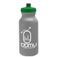 aerial view a silver bottle & green lid 20 oz the omni color bike bottle with push pull lid, image 1 of 2
