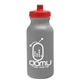aerial view a silver bottle & red lid 20 oz the omni color bike bottle with push pull lid, image 1 of 2
