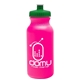 aerial view a translucent hot pink bottle & green lid 20 oz the omni color bike bottle with push pull lid, image 1 of 2