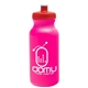 aerial view a translucent hot pink bottle & red lid 20 oz the omni color bike bottle with push pull lid, image 1 of 2
