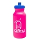 aerial view a translucent hot pink bottle & royal blue lid 20 oz the omni color bike bottle with push pull lid, image 1 of 2