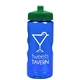 a translucent blue bottle & green lid garyline(r) mini mountain 22 oz tritan(tm) sports bottle with pushpull lid
