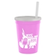 aerial view a awareness pink cup & frost lid 12 oz reusable cup with lid straw, image 1 of 2