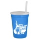 aerial view a translucent blue cup & frost lid 12 oz reusable cup with lid straw, image 1 of 2