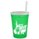aerial view a translucent green cup & frost lid 12 oz reusable cup with lid straw, image 1 of 2