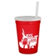 aerial view a translucent red cup & frost lid 12 oz reusable cup with lid straw, image 1 of 2