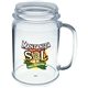 a clear 16 oz acrylic mason jar mug with handle