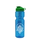 aerial view a translucent blue bottle & green lid & translucent frost infuser basket champ bottle with infuser and flip lid - 28 oz, image 1 of 2