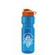 aerial view a translucent blue bottle & orange lid & translucent frost infuser basket champ bottle with infuser and flip lid - 28 oz, image 1 of 2